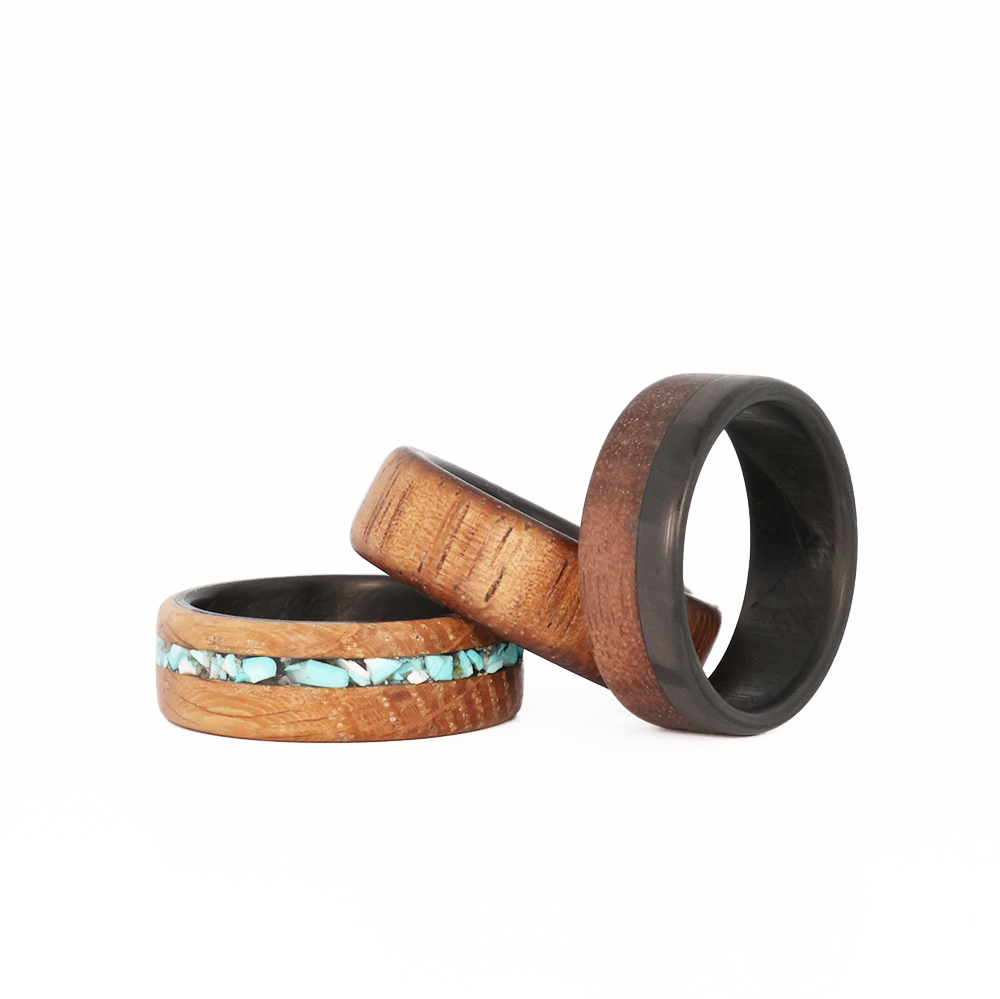 Black Ceramic Ring With KOA Wood Inlay By CERAMIC GESTALT ® - 6mm. Comfort Fit