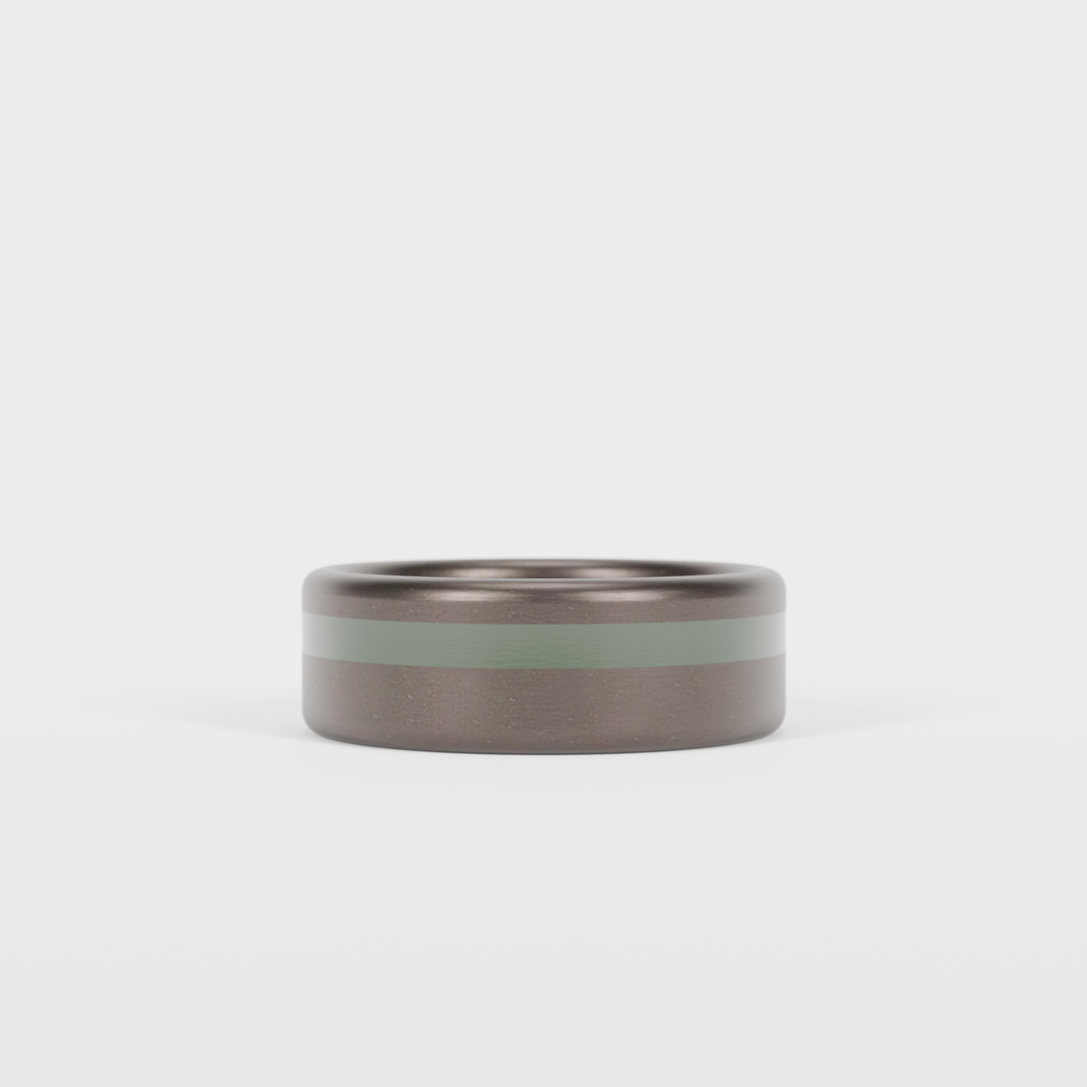 Brushed Tantalum Thin Forest Green Line Ring Laying Flat