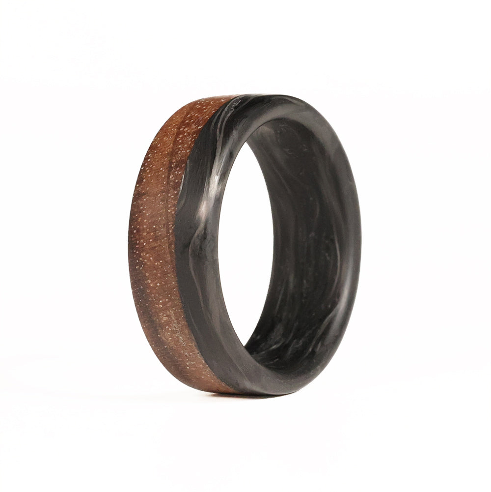 Walnut Wedding Band with Forged Carbon Fiber