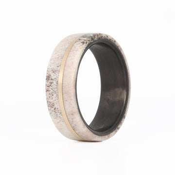 Antler Wedding Ring with Gold Inlay and Carbon Fiber Sleeve