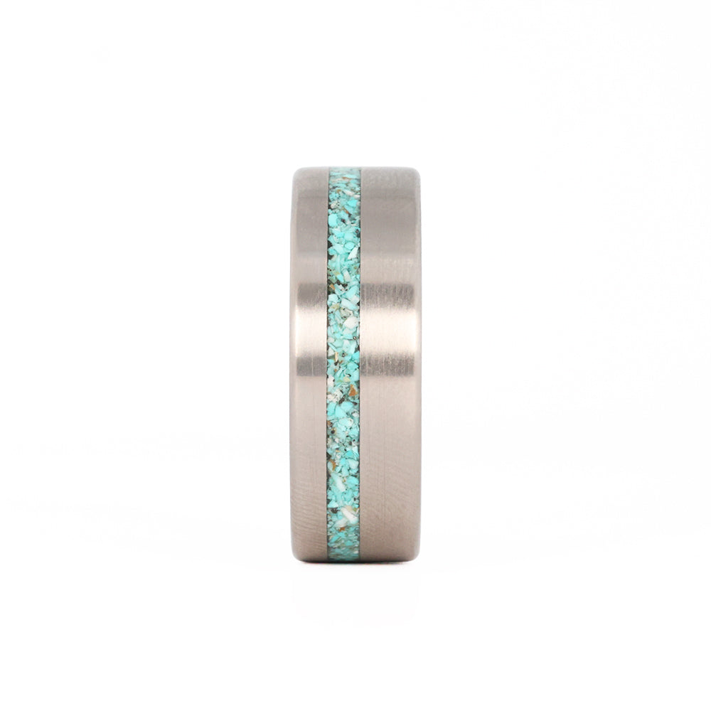 Crushed Turquoise Ring with Titanium Front View