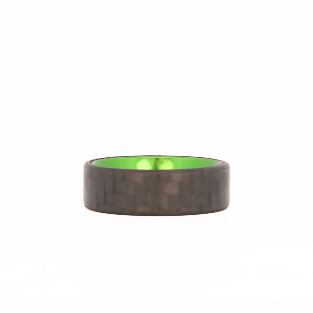 Green Aluminum Colored Ring with Carbon Fiber Laying Flat