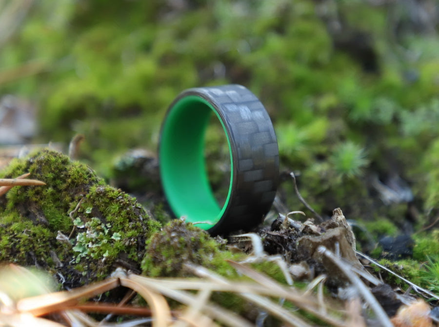 Carbon Fiber Green Glow Ring Outside In Moss