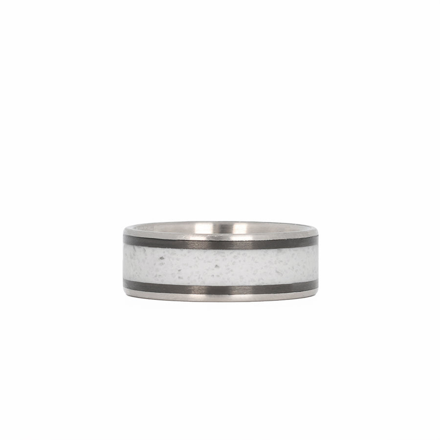 Concrete Wedding Ring with Carbon Fiber and Titanium Interior Laying Flat