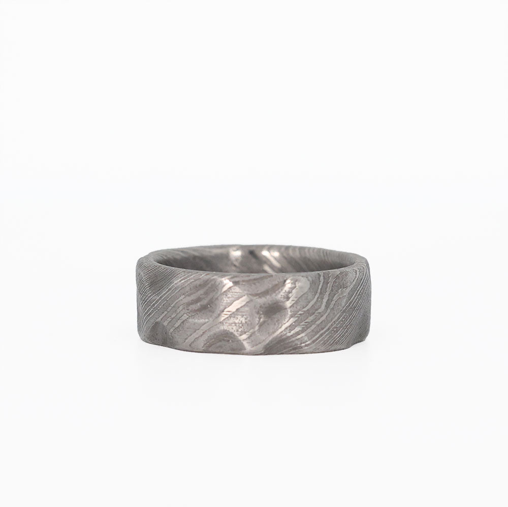 Hammered Damascus Men's Ring Laying Flat