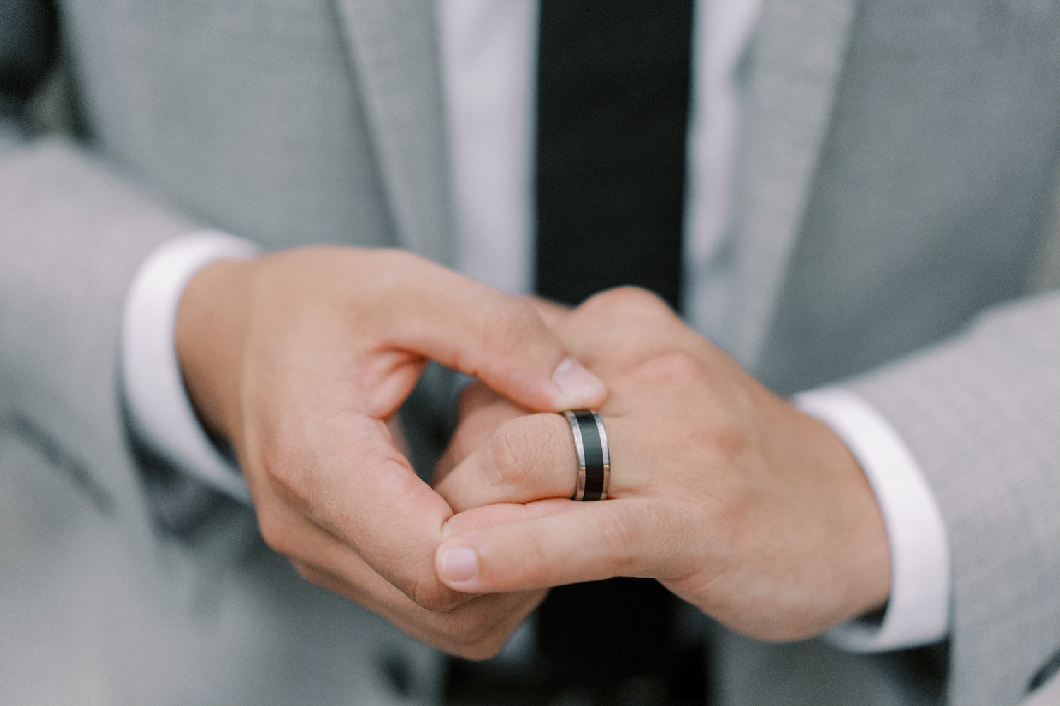 Groom with Custom Ebony Wood and Titanium Ring