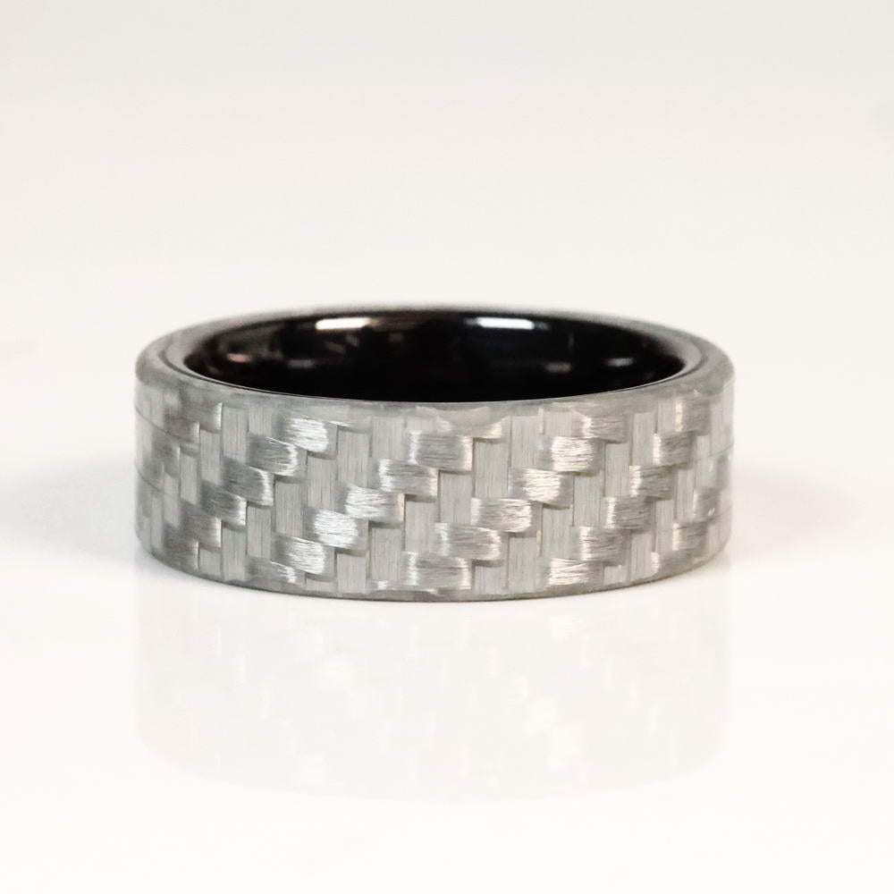 Elemenmt Rong Non Conductive Black Ceramic and Silver Glass Fiber Wedding Ring ...