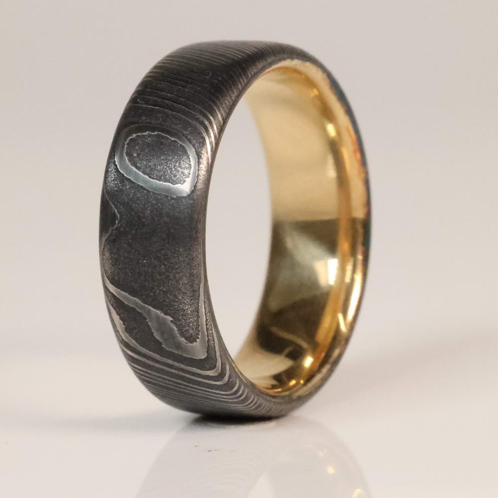 Damascus Wedding Ring with Gold Interior | Element Ring Co