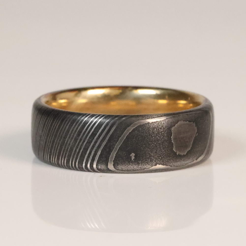 Elemenmt Rong Damascus Wedding Ring with Gold Interior | Element Ring Co