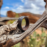 Carbon Fiber Band with Moab Sand Interior Sitting On A Branch In The Desert