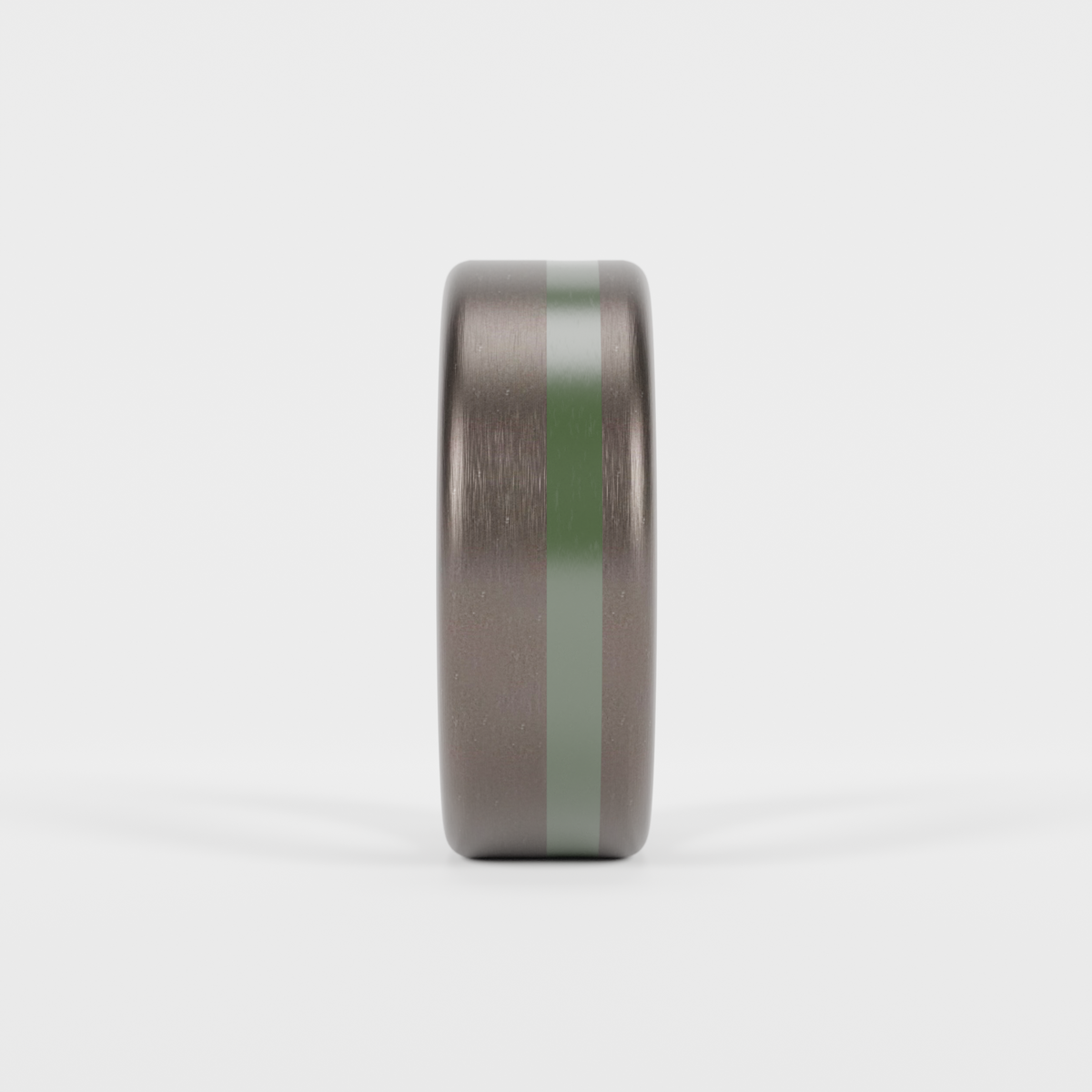 Brushed Tantalum Thin Forest Green Line Ring Front View