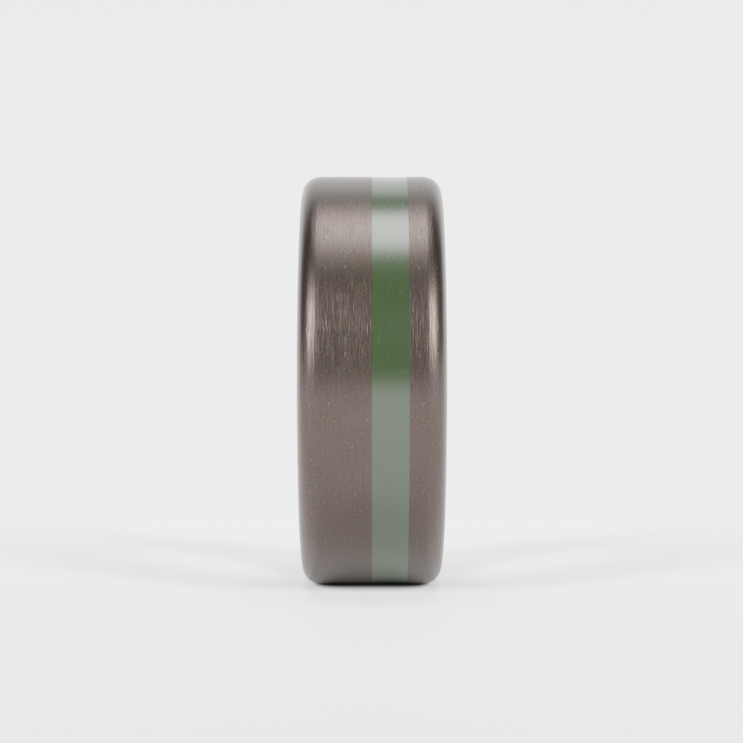 Brushed Tantalum Thin Forest Green Line Ring Front View