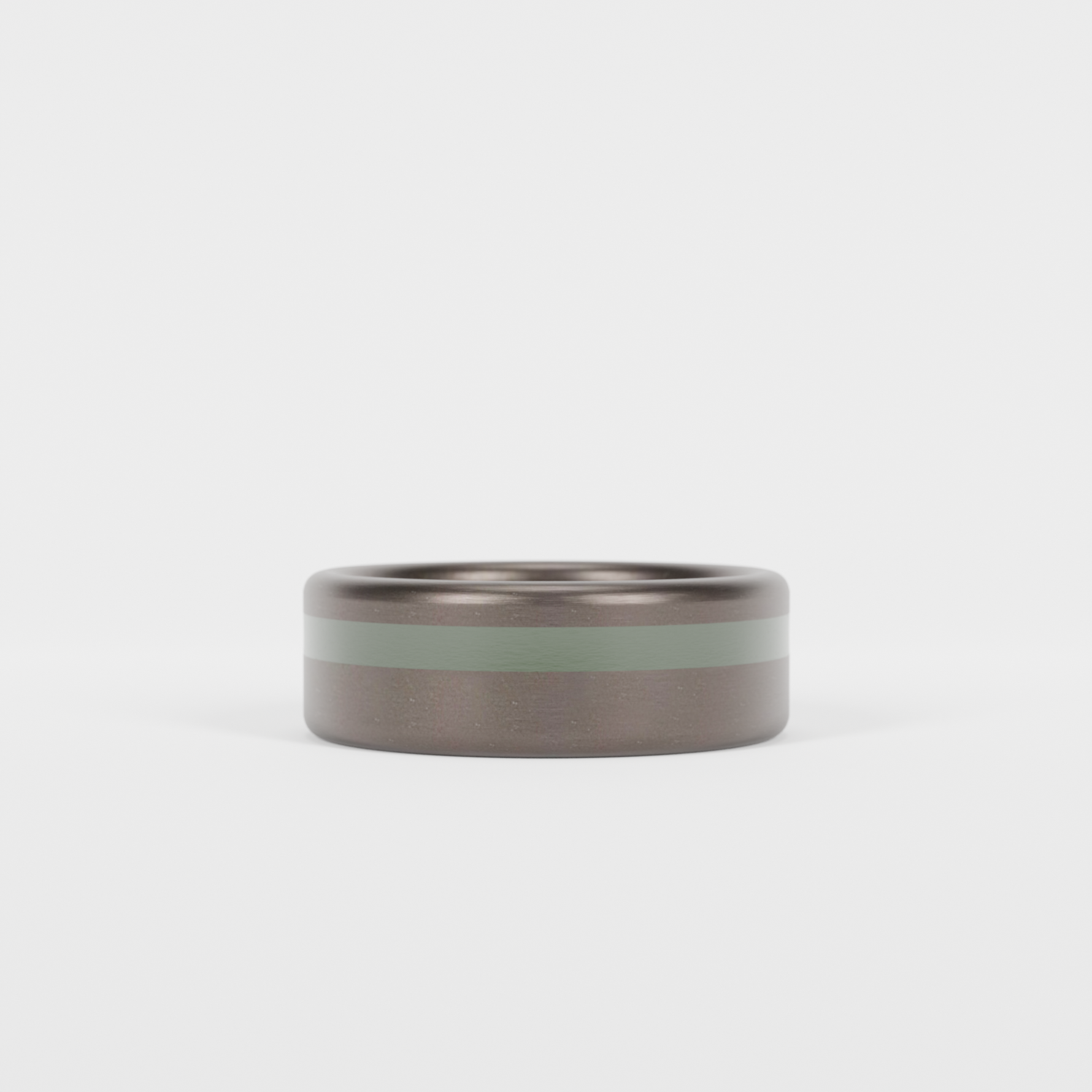 Brushed Tantalum Thin Forest Green Line Ring Laying Flat