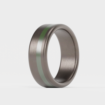 Brushed Tantalum Thin Forest Green Line Ring