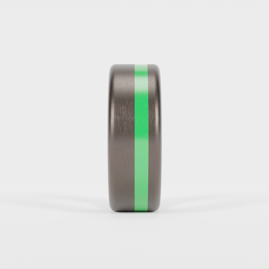Brushed Tantalum Thin Green Line Ring Front View