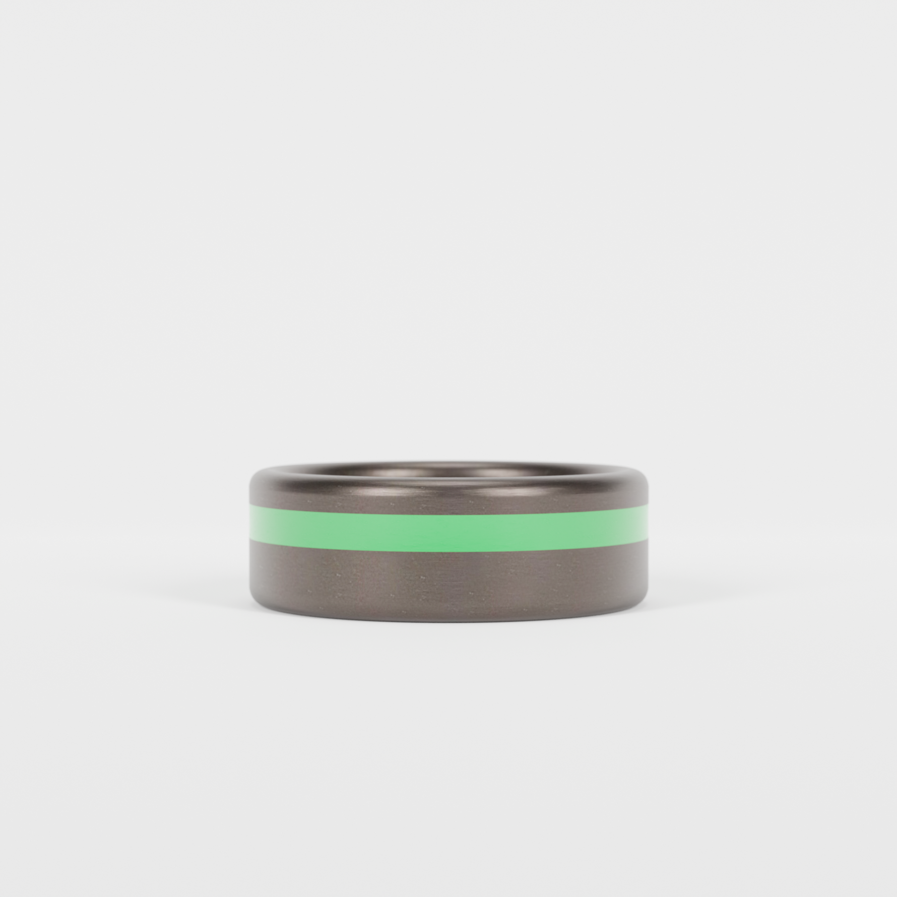 Brushed Tantalum Thin Green Line Ring Laying Flat