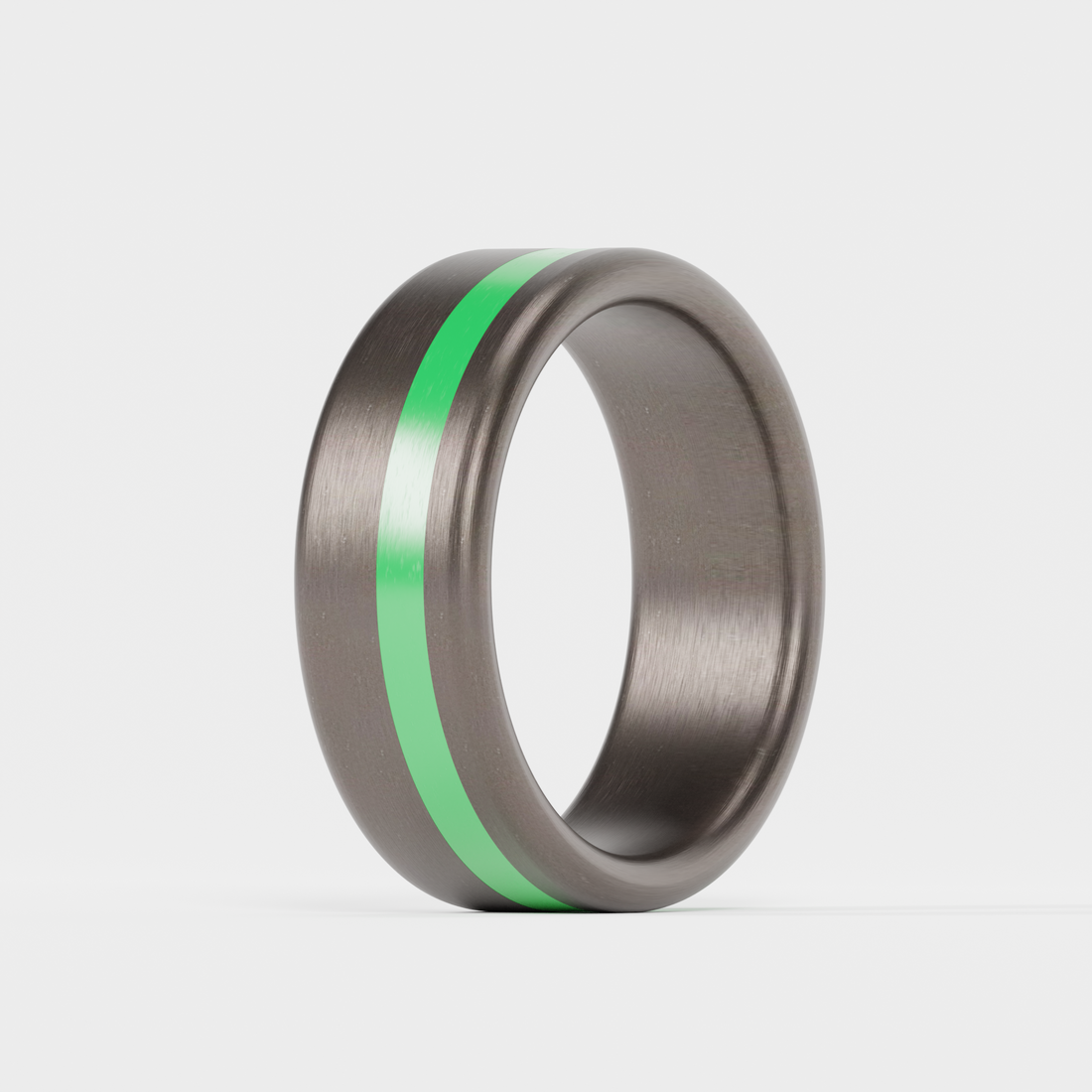 Brushed Tantalum Thin Green Line Ring