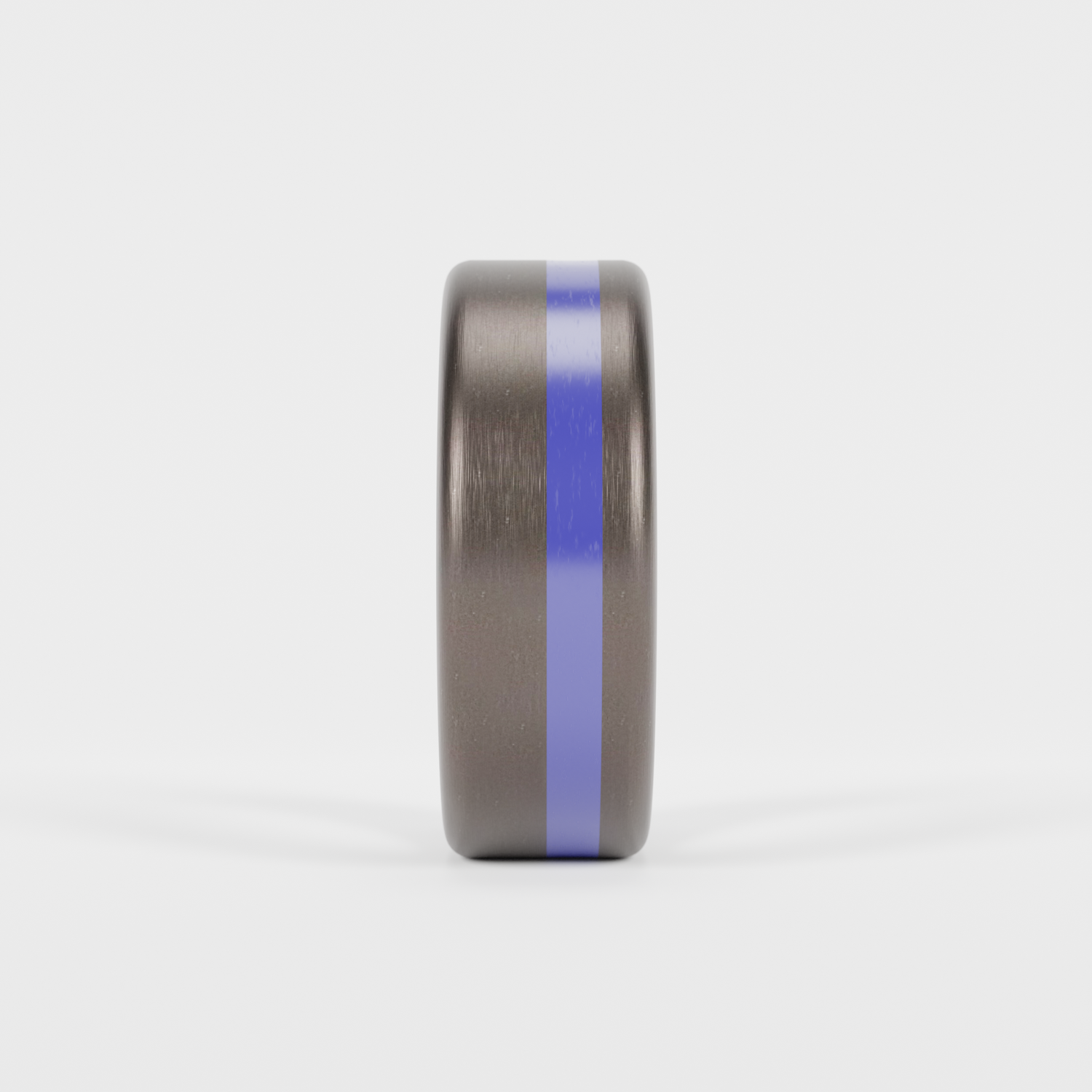Brushed Tantalum Thin Navy Blue Line Ring Front View