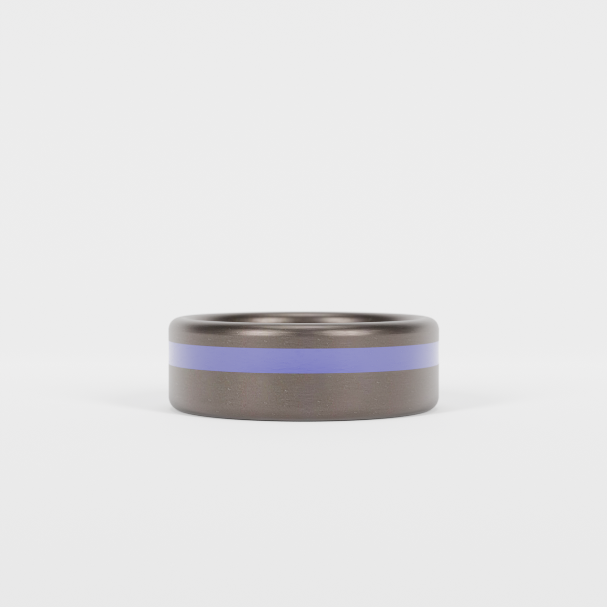 Brushed Tantalum Thin Navy Blue Line Ring Laying Flat