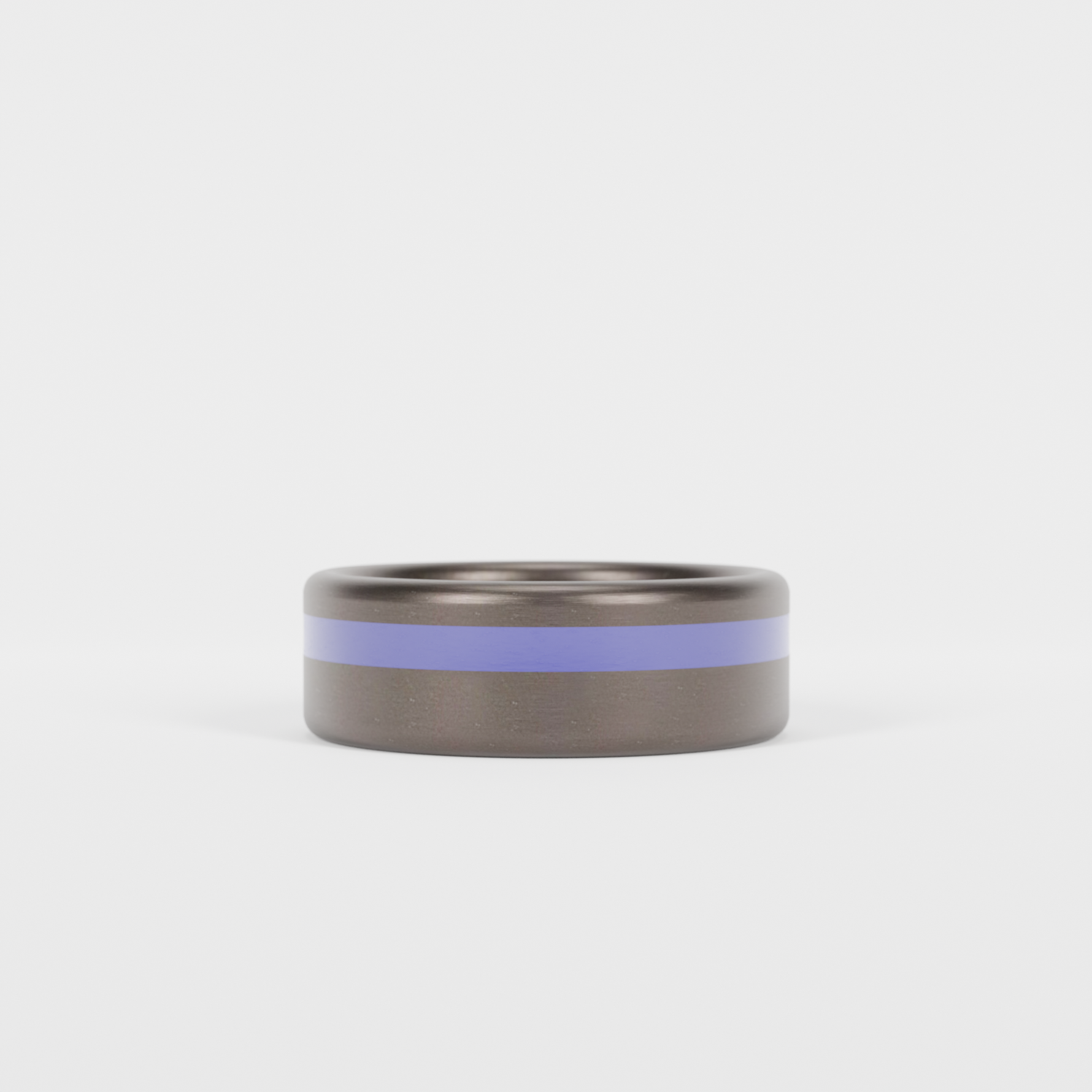 Brushed Tantalum Thin Navy Blue Line Ring Laying Flat
