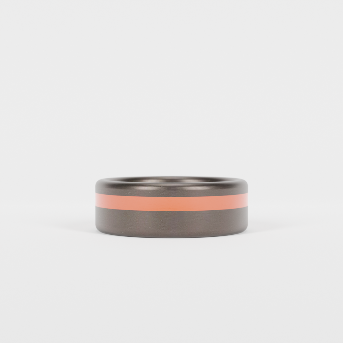 Brushed Tantalum Thin Orange Line Ring Laying Flat