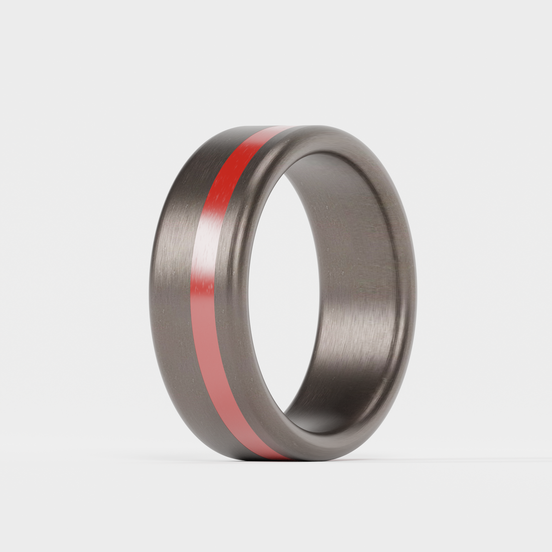 Brushed Tantalum Thin Red Line Ring