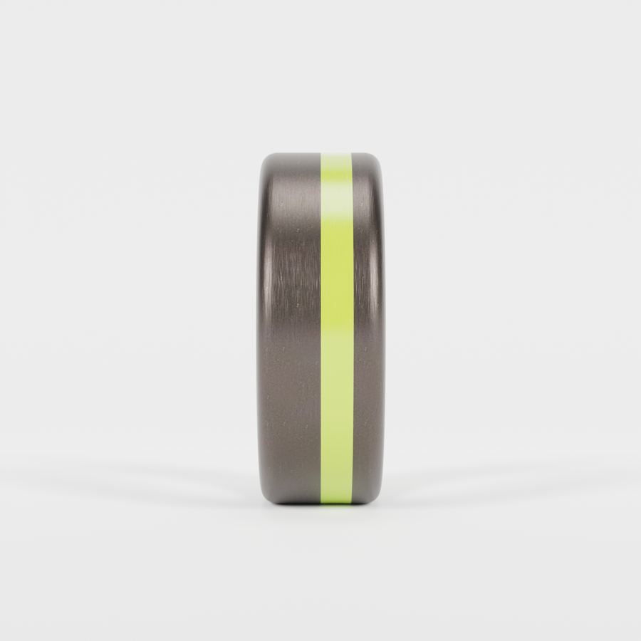 Brushed Tantalum Thin Yellow Line Ring Front View