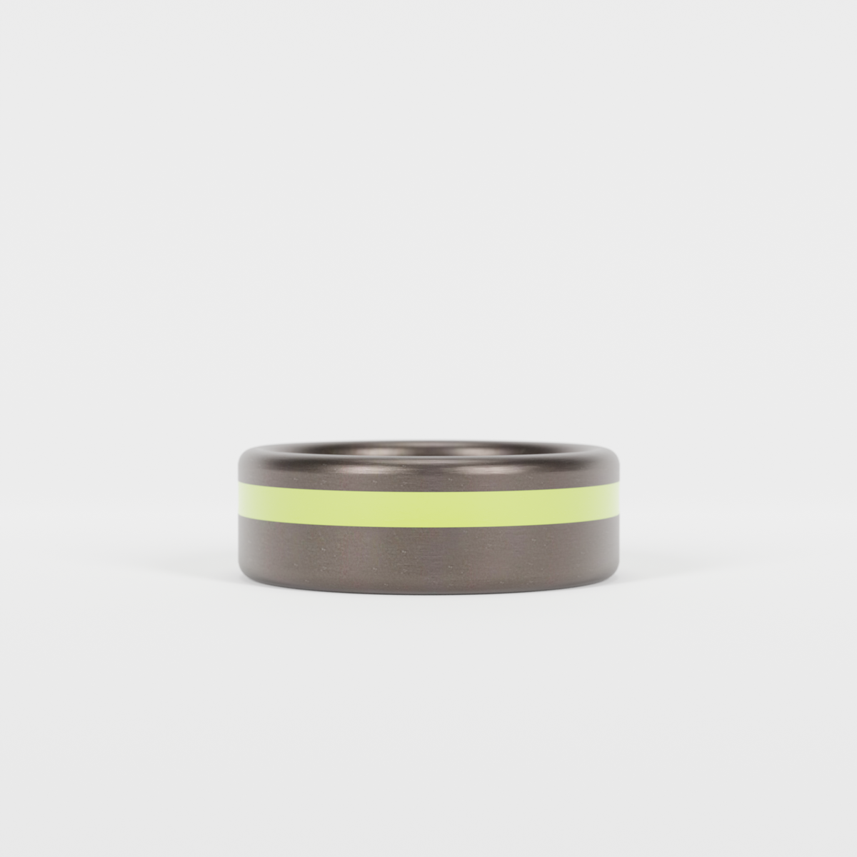 Brushed Tantalum Thin Yellow Line Ring Laying Flat