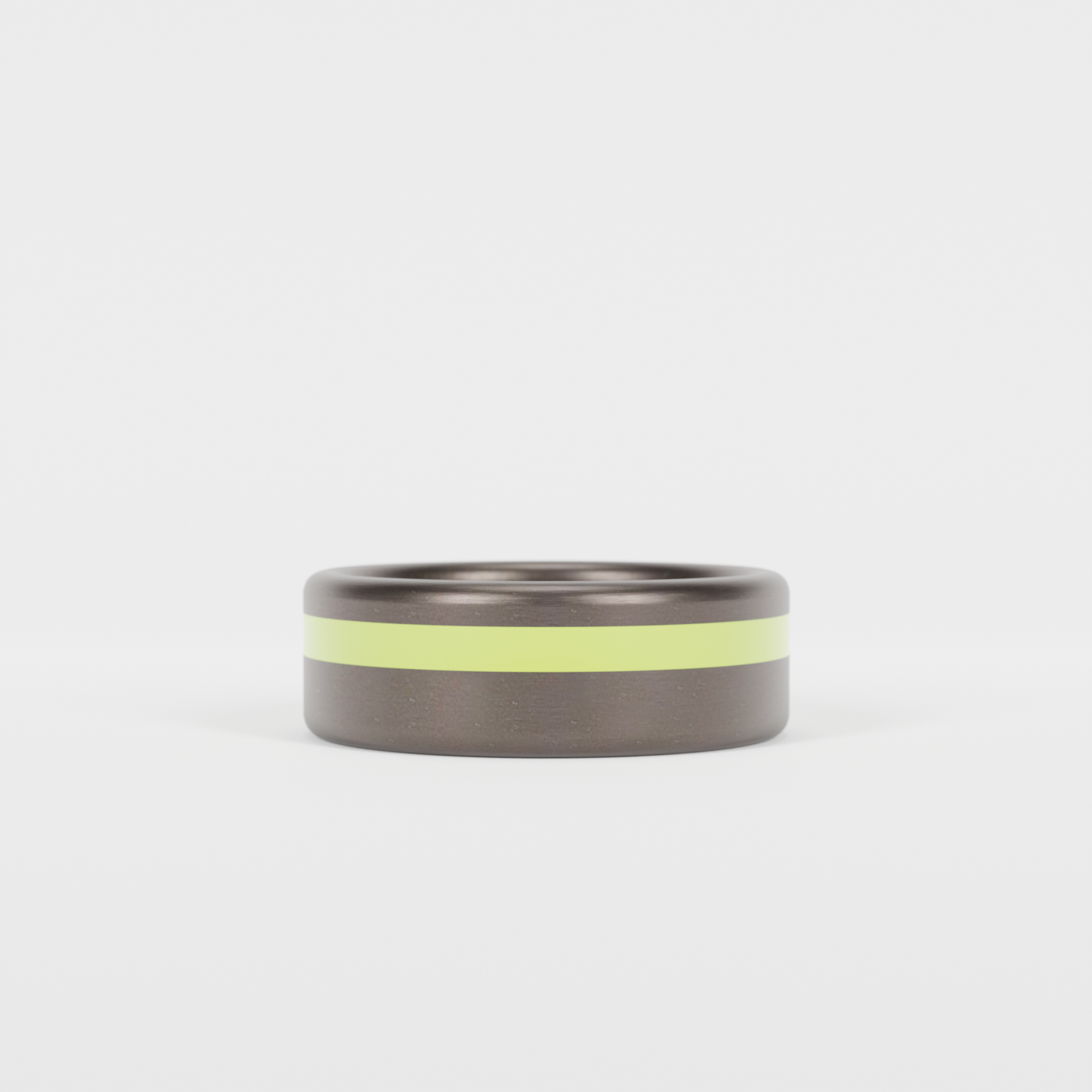 Brushed Tantalum Thin Yellow Line Ring Laying Flat
