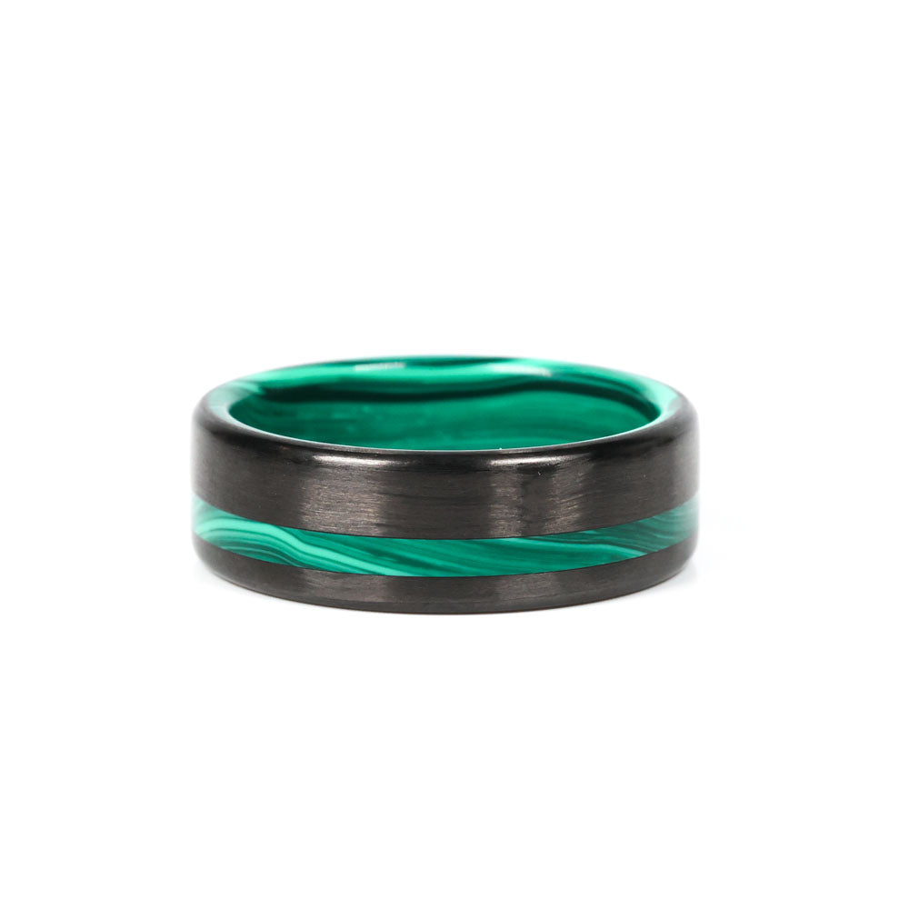 Carbon Fiber Ring with Faux Malachite Interior & Outer Offset Stripe