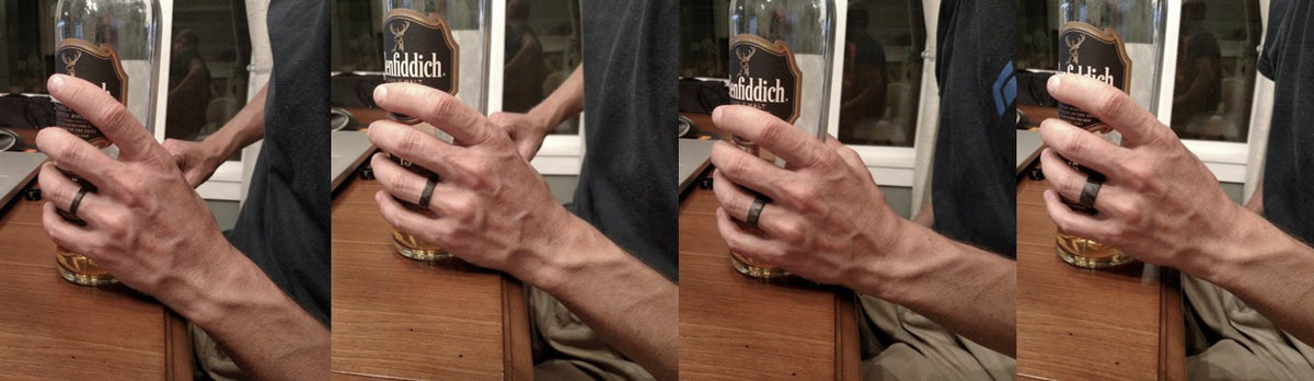 Carbon Ring Set Worn On A Man's Finger