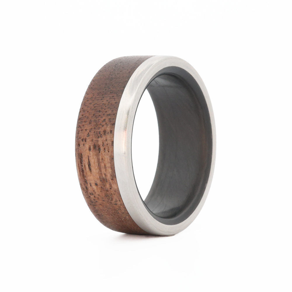 Walnut Ring with Titanium and Carbon Fiber