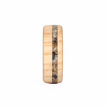 Ash Wood Ring with Fossilized Mammoth Molar Inlay and Carbon Fiber Sleeve Front View
