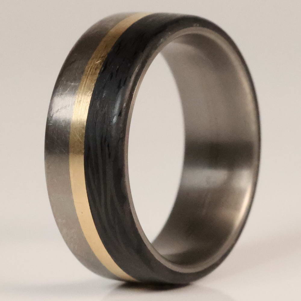 Titanium Graphite Ring Titanium Ring with Gold and Carbon Fiber Inlays | Element Ring Co
