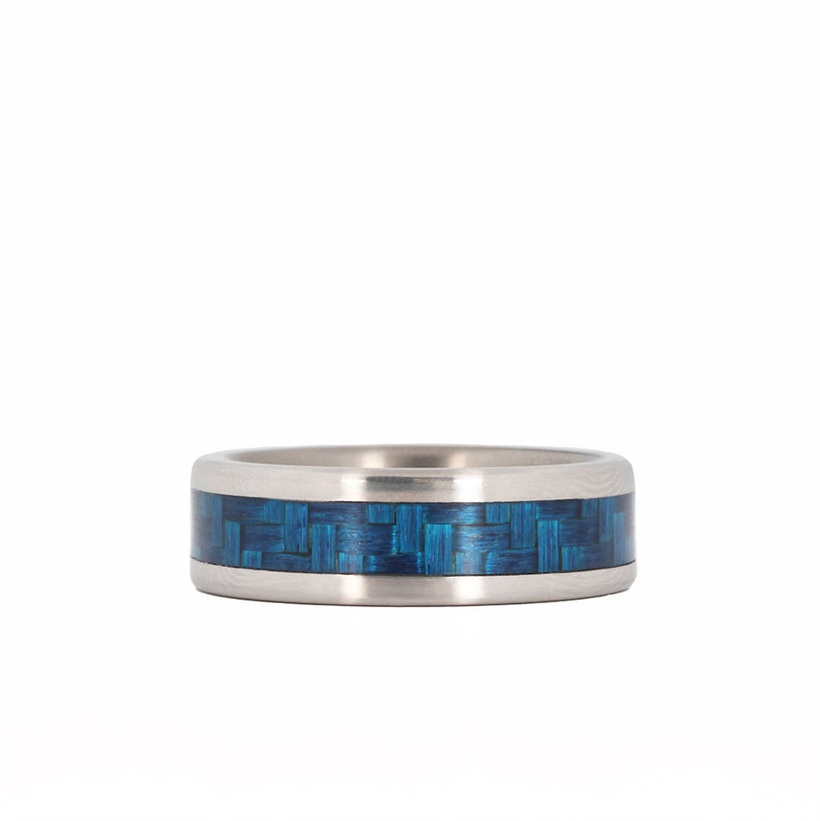 Titanium and Blue Carbon Fiber Ring Flat