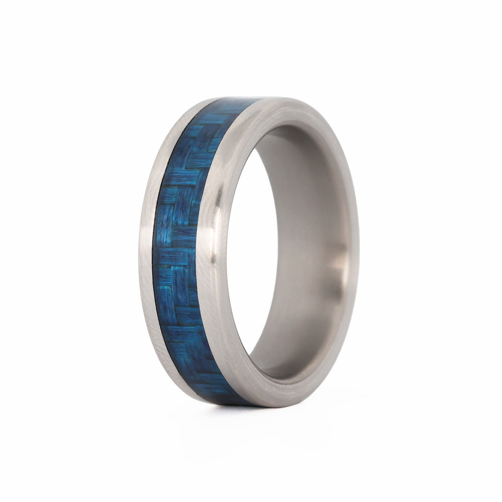 Titanium and Blue Carbon Fiber Ring