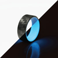 Blue Glowing Resin Ring with Carbon Fiber Exterior regular and glowing comparison