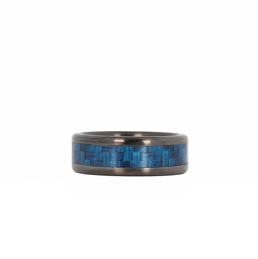 Black and Blue Carbon Fiber Ring Flat