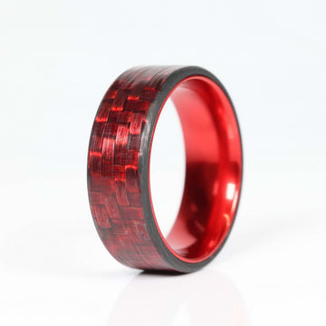 Red Carbon Fiber Men's Ring With Red Aluminum Interior
