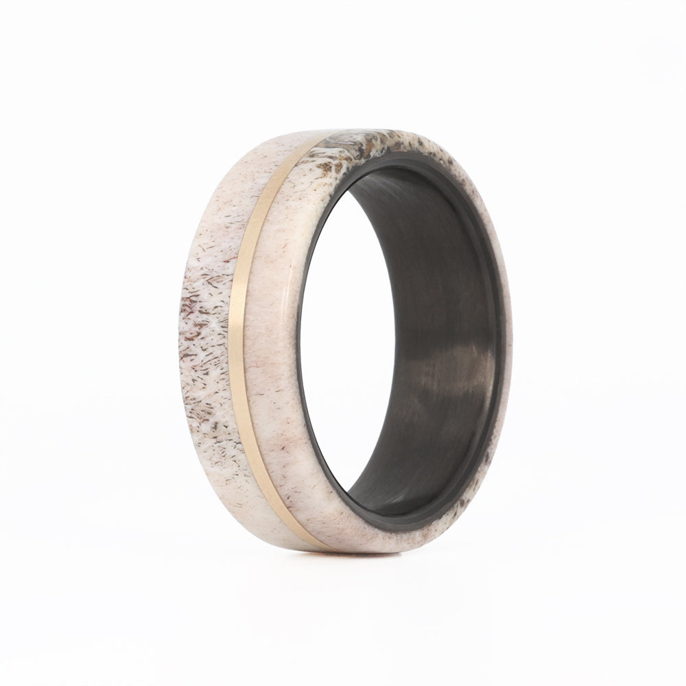 Antler Wedding Ring with Gold Inlay and Carbon Fiber Sleeve