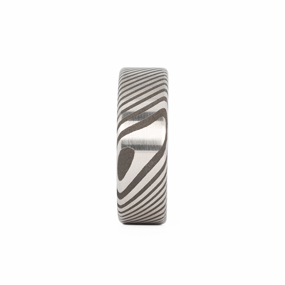 Damascus Men's Wedding Ring with Forged Carbon Fiber Interior Front View