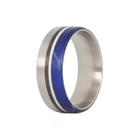 Titanium Wedding Ring with Carbon Fiber and Blue Rail
