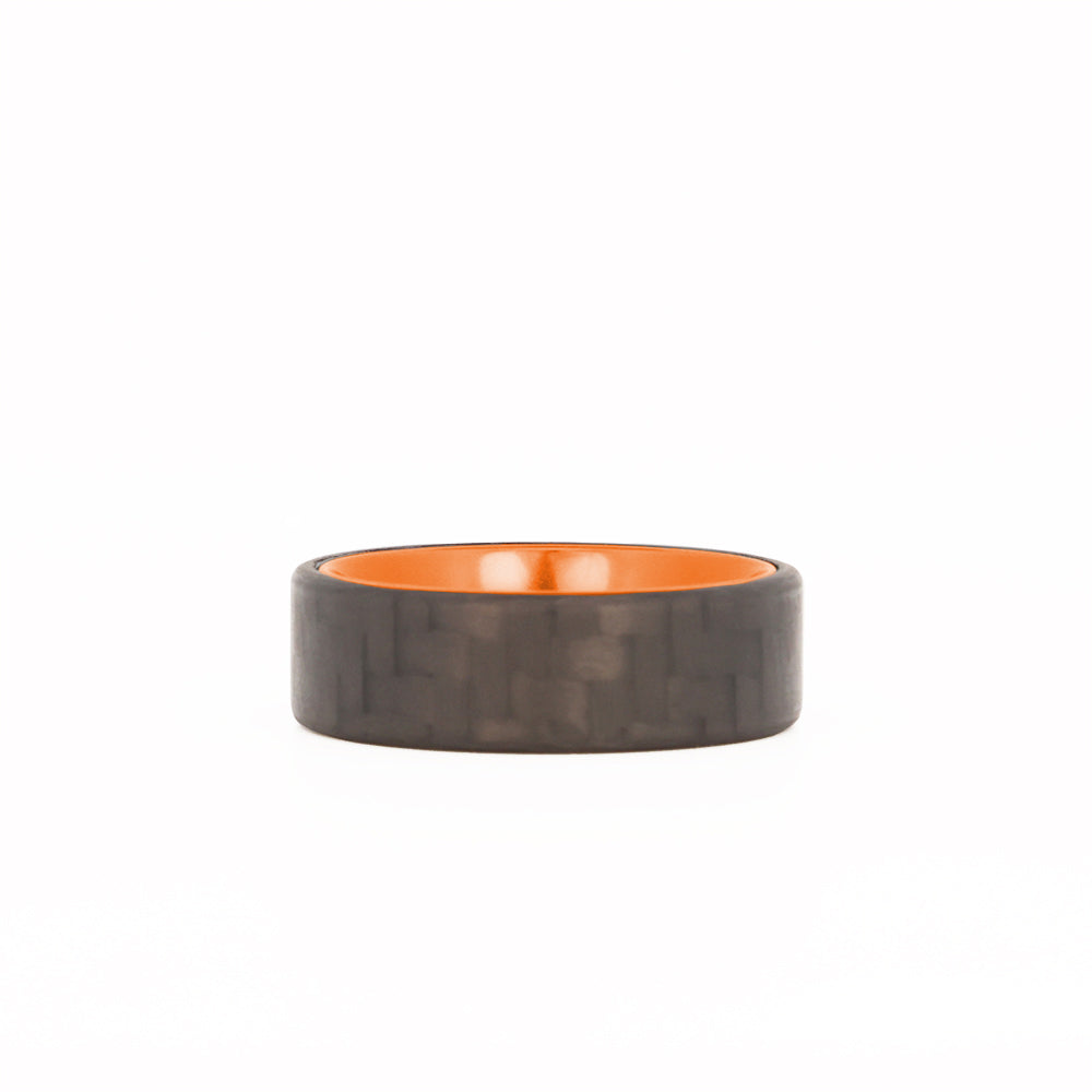 Orange Aluminum Ring with Carbon Fiber Exterior Laying Flat