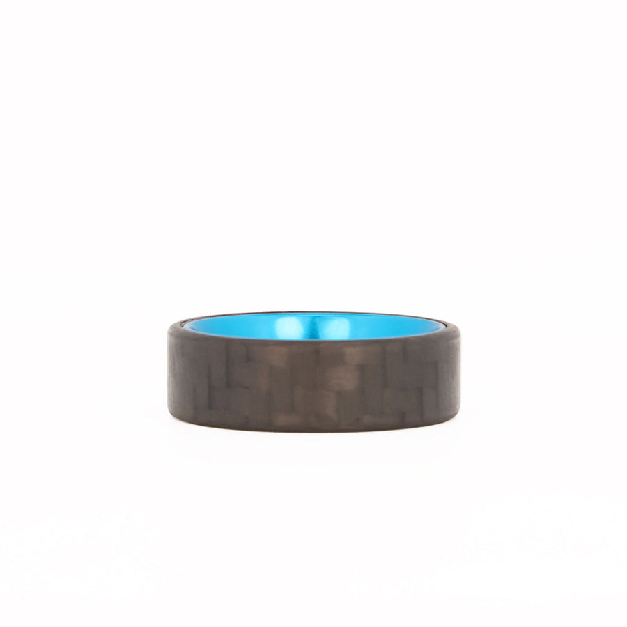 Blue Aluminum Ring With Carbon Fiber Exterior Laying Flat