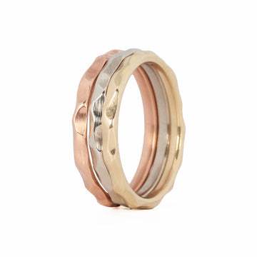 Gold hammered stackable rings, white gold, yellow gold and rose gold