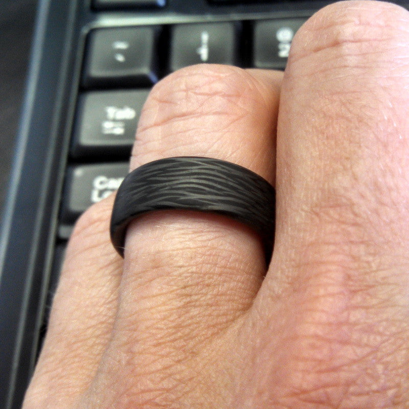 Men's Carbon Fiber Wedding Band On Finger