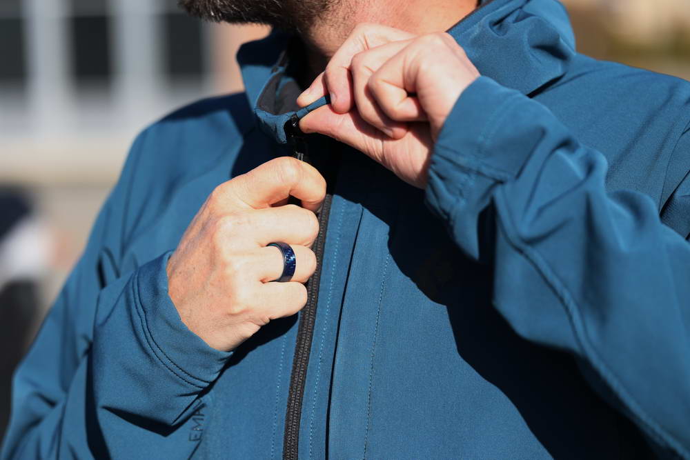 Blue Carbon Fiber Ring with Blue Aluminum Interior Worn On Hand