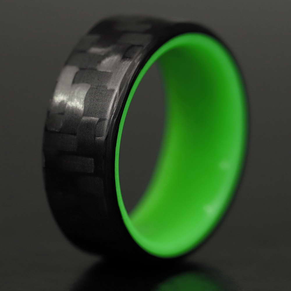 Carbon Fiber Green Glow Ring Exterior Close Up