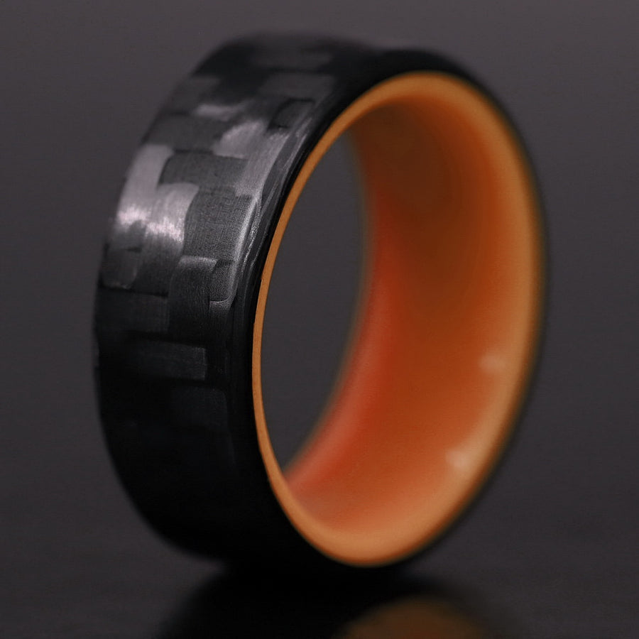 Orange Glow Ring with Carbon Fiber Close Up