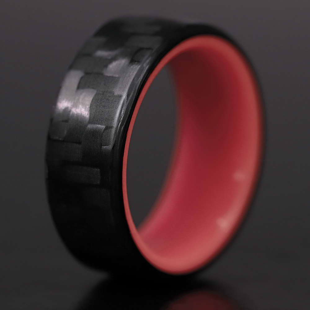 Red Glowing Ring with Carbon Fiber 3/4ths View Close Up
